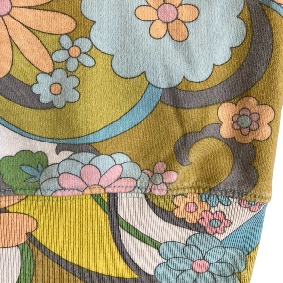 Lucky Brand Y2K Sweatshirt Cap Sleeve Hooded Vest Groovy Flower Power 70s Print - Picture 13 of 16